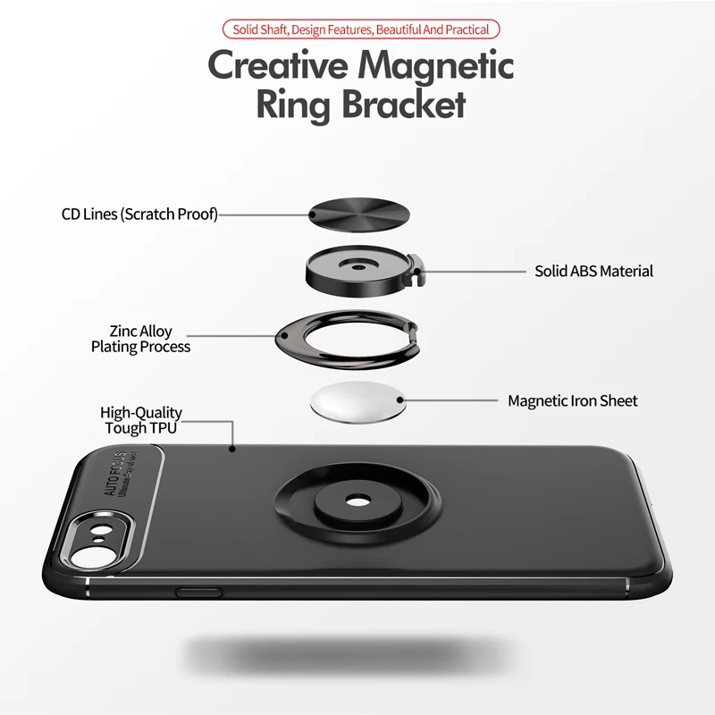 Чехол для iphone 5 5S 6 6S 7 8 Модный деловой чехол с кольцом на палец магнитный держатель