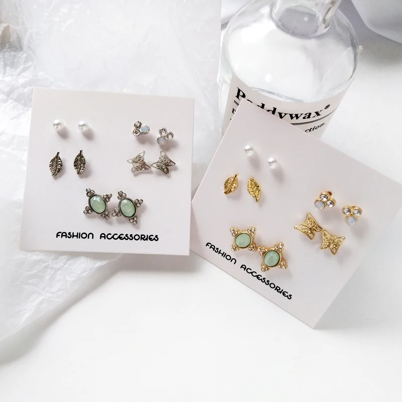 

Korean Fashion Set Earrings Simple Butterfly Leaf Earrings Pearl Earrings For Punk Female Jewelry