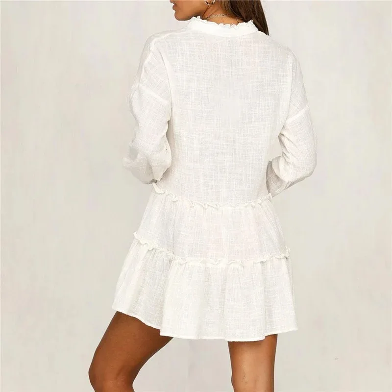 Платье туника большого размера из хлопка с треугольным вырезом|Пляжная одежда| |