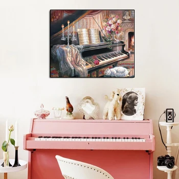 

New Fashion Diy Needlework Diamond Embroidery 5D Diamond Painting Cross Stitch Piano And Flower Rhinestones Mosaic Paintings kit