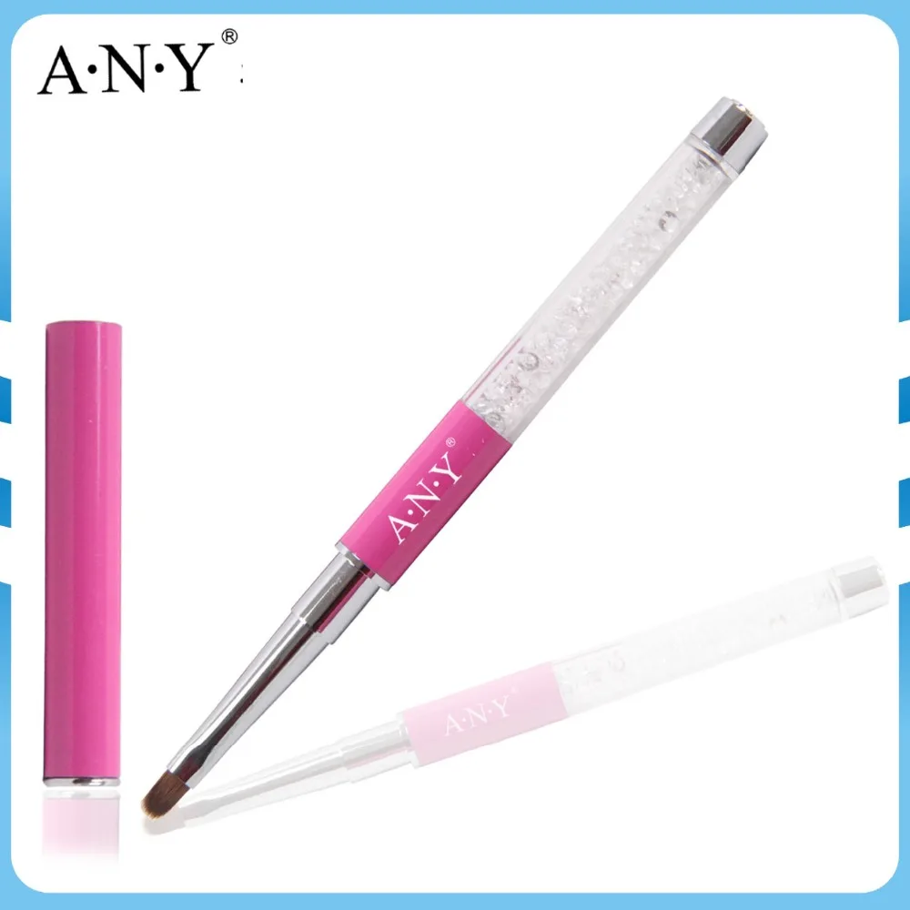

Free Shipping ANY Clear Rhinestone Acrylic Handle Kolinsky Hair Gel Nail Brush With Cap 4#/Oval Single Piece