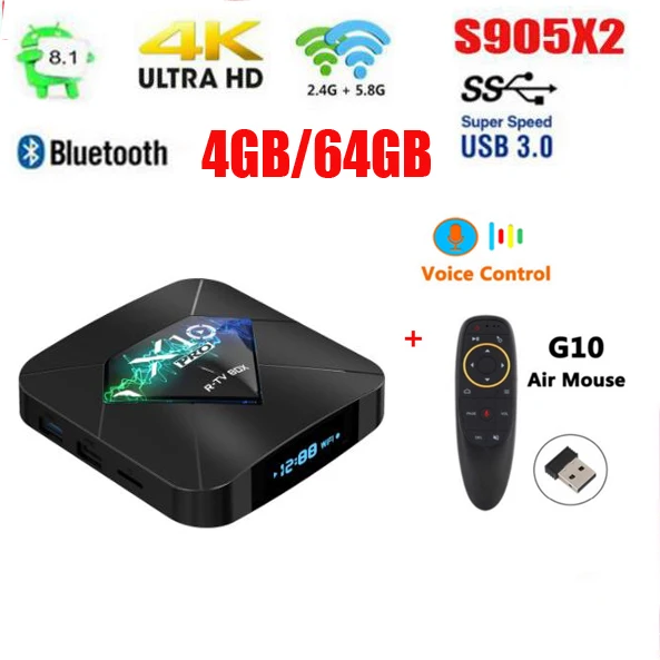 X10 Pro Android 8 1 Smart ТВ коробка S905X2 LPDDR3 4 Гб оперативной памяти 32 встроенной памяти/64GB 2 4G
