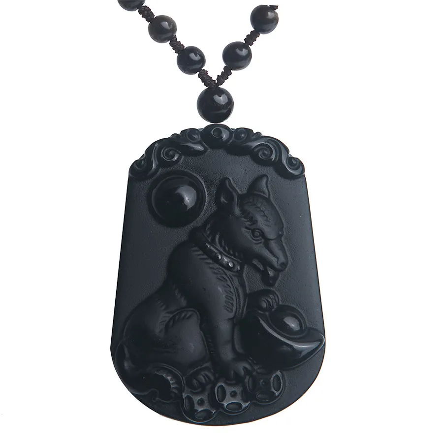 

100% Precious Natural Obsidian Pendant Black Gemstone Dog Carved Obsidian Women Men Powerful Necklaces Pendant 49*33*10mm