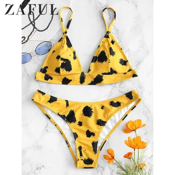 

ZAFUL women's swimming suit Beach Bathing Suits Swimsuits Leaves Print Bikini Sets Cutout Push Up Two Pieces Swimwear