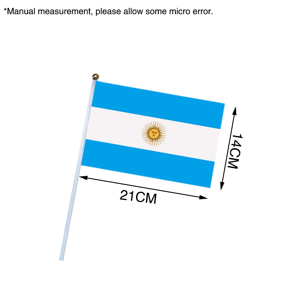Лидер продаж 14x21 см полиэстер ручной развевающиеся флаги Малый размеры Аргентина Флаг 10 шт./лот Аргентина Малый флаги с пластиковые