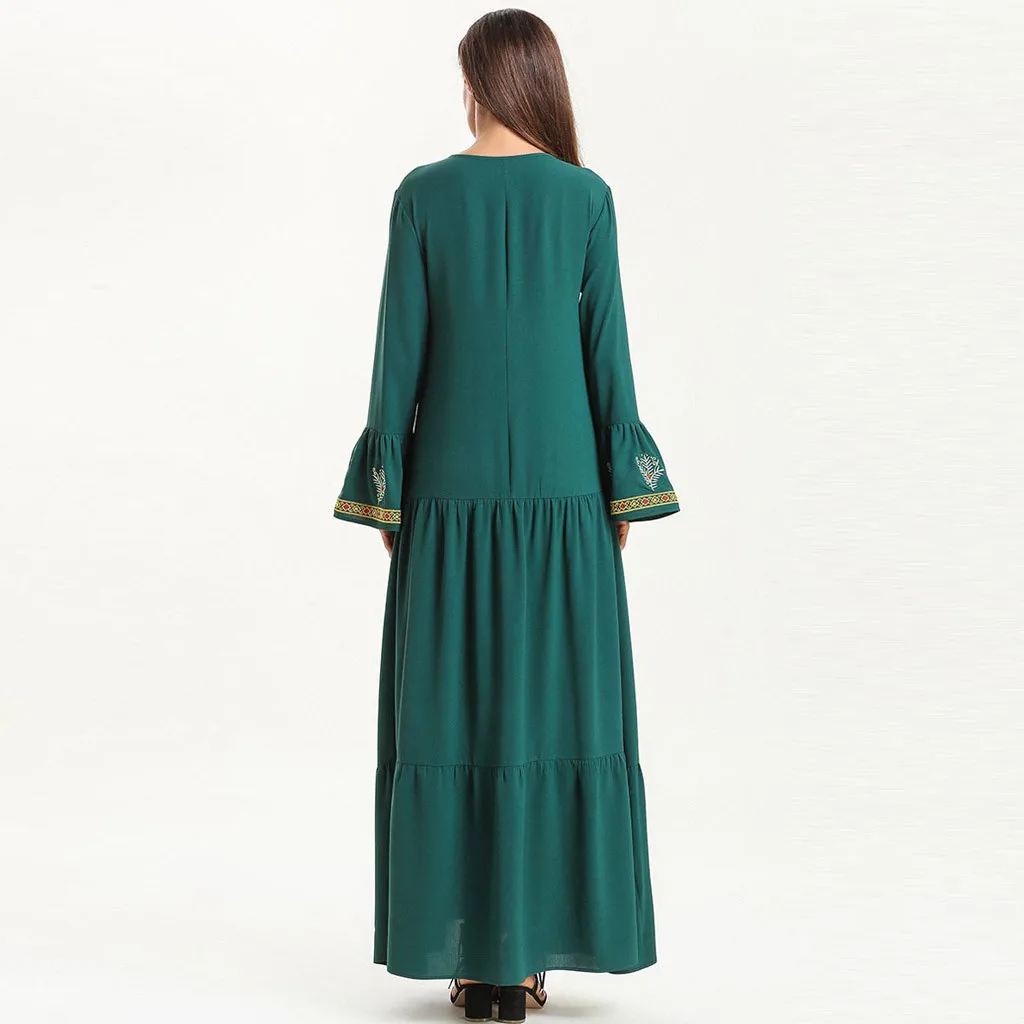 Мусульманское платье для женщин размера плюс Дубай Вышивка мусульманское платье одежда для женщин Кафтан абайя джилбаб ислам Рамадан халат Новинка