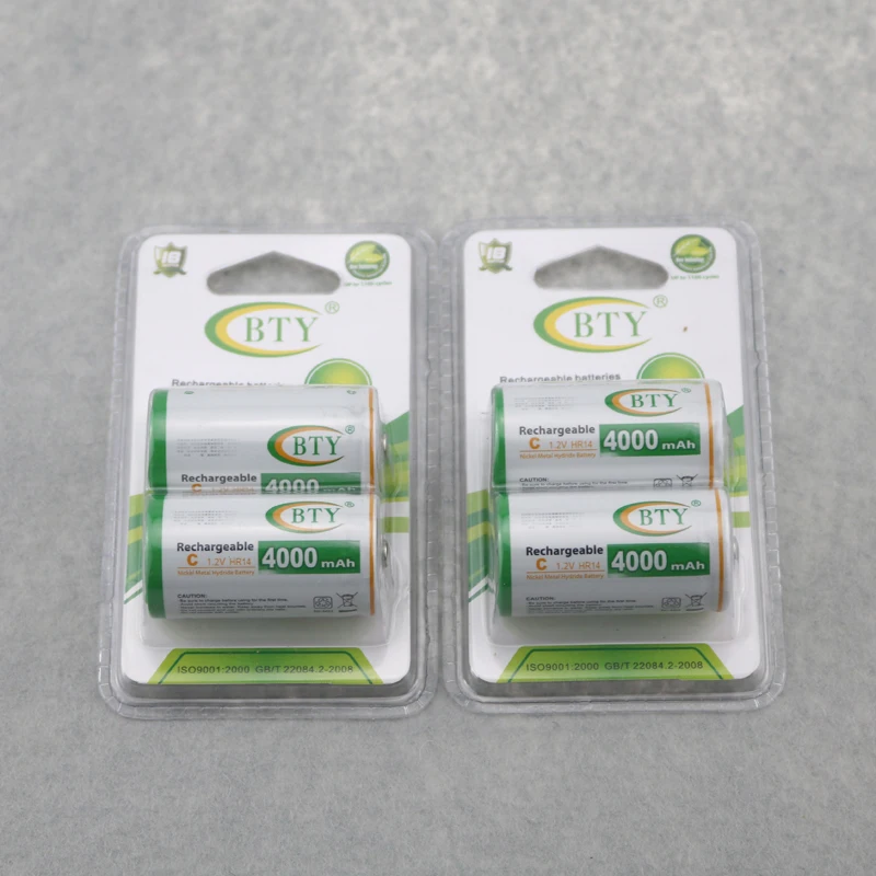 

4PCS/Lot BTY High Capacity 4000mAh C Size 1.2V HR14 Ni-MH Rechargeable Battery For Flashlights VCR Camcorder Toy