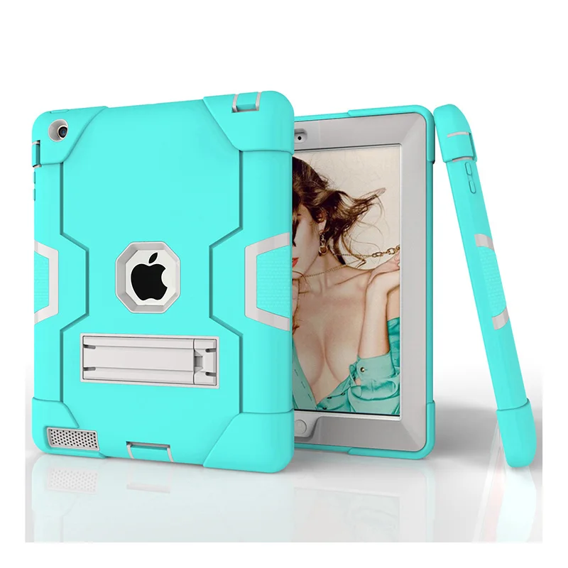 New Armor Case For Apple iPad 2 3 4 Kids Safe Heavy Duty Silicone Hard Case Cover With Stand Holder For iPad 234 Coque Cases (3)
