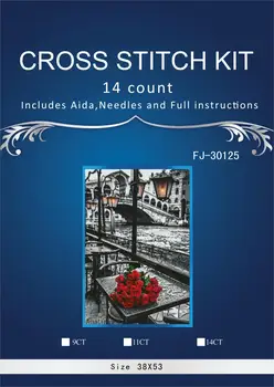 

38-57 Needlework Crafts Full Embroidery DIY French DMC Quality Counted Cross Stitch Kit 14 ct Oil painting Red Rose on Table