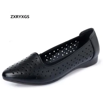 

2019 New Light Soft Comfortable Breathable Hollow Genuine Leather Shoes Flat Shoes Sandals Plus Size Casual Shoes Women Flats