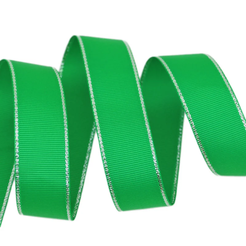 

(10 yards/lot) green silver Edged Grosgrain Ribbon Wholesale Gift webbing Christmas ribbons