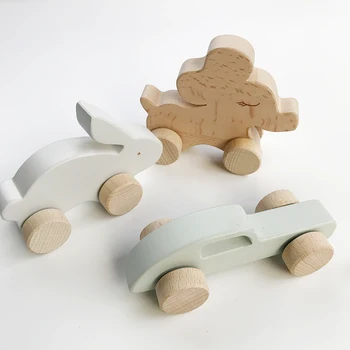 

BBK Boy's Solid Wood Toy Coach Baby Tractor Animal Car Toy Hand Ring Suzuki Children's Wood Toy