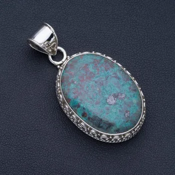 

Natural Chrysocolla Punk Style 925 Sterling Silver Pendant 2" P0810