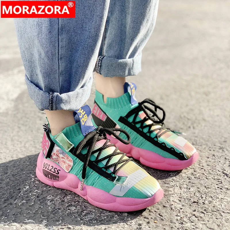 Женские кроссовки на плоской платформе MORAZORA светло дышащие из сетчатого