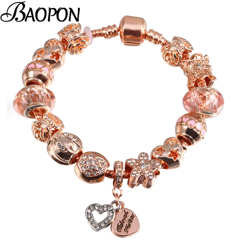 BAOPON Rose Gold Chain Brand Bracelets For Women Crystal DIY Charm ...