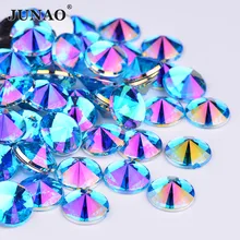 JUNAO-autocollants à Strass à dos plat bleu AB rond, Strass Rivoli, cristaux en acrylique, pour décoration des ongles, à faire soi-même, 4 5 6 10mm