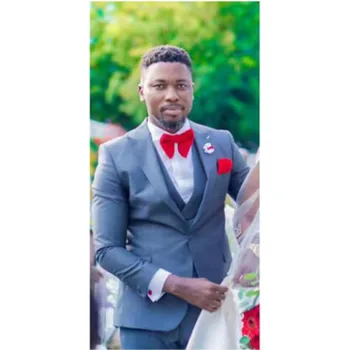 

Fashion One Button Blue Groom Tuxedo Men Wedding Prom Suits smoking 2017 slim fit Mens Suit terno masculino (Jacket+Pants+Vest)