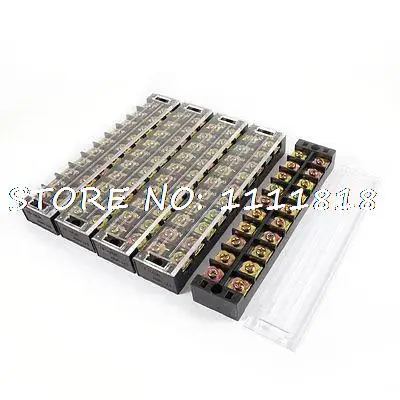 

5pcs 600V 45A 10 Positions 2 Rows Barrier Terminal Wiring Board Block w Cover