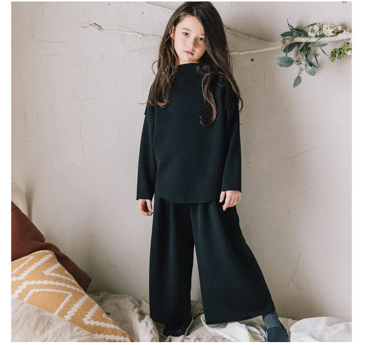 fleece cotton teenage girls clothing sets kids 2018 autumn winter clothes suits girl 2 pcs loose hoodies & wide leg pants suits  (5)