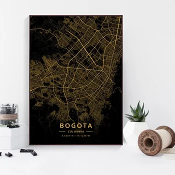 

Bogota Colombia City Map Gold Map Canvas Art Print Wall Pictures for Living Room No Frame