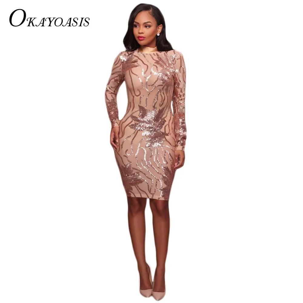 2017 Autumn Sexy Sequins Dress Women Elegant Lady Rose Gold Silm Club Dresses Fashion Vestido De Festa Xxl Hot Sale Robe Femme Robe Femme Robe Fashionsexy Sequin Dress Aliexpress