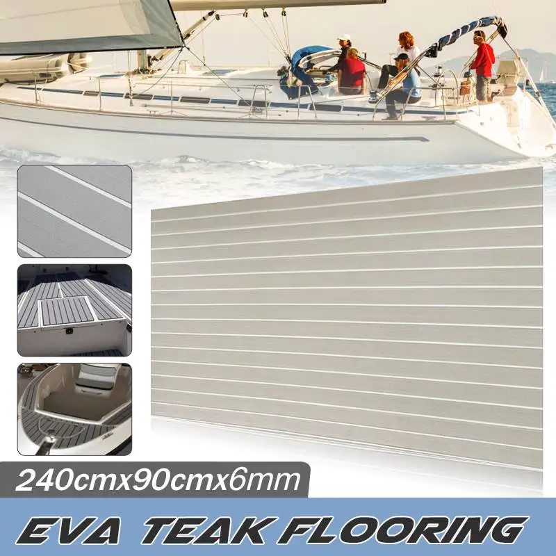 

2400x900x6mm Self-Adhesive EVA Foam Sheet Grey With White Line Marine Flooring Faux Teak Boat Decking Pad