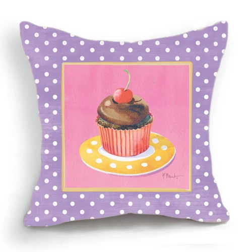 Retro Vintage Purple Pink Polka Cupcake Home Decorative Cotton Linen Pillow Case Cushion Cover ...