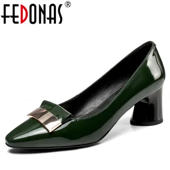 

FEDONAS Fashion Women Sexy Round Toe High Heeled Pumps Brand Quality Genuine Leather Shoes Woman Metal Decoration Office Pumps