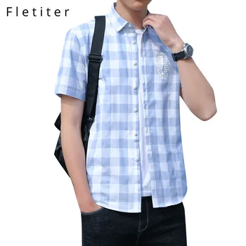 

Men's Oxford Shirts Plaid High Quality Short Sleeved Button-down Neck Simplicity Cotton Soft Clothes Fashion Men Casual Shirt