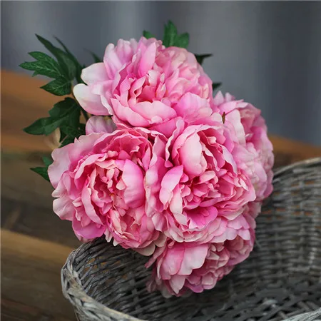 rose red Йо Чо Европейский стиль 5 головок пион букет моделирование ручной букеты пионы цветок искусственный свадебный стрельба цветок белый пион - Цвет: rose red