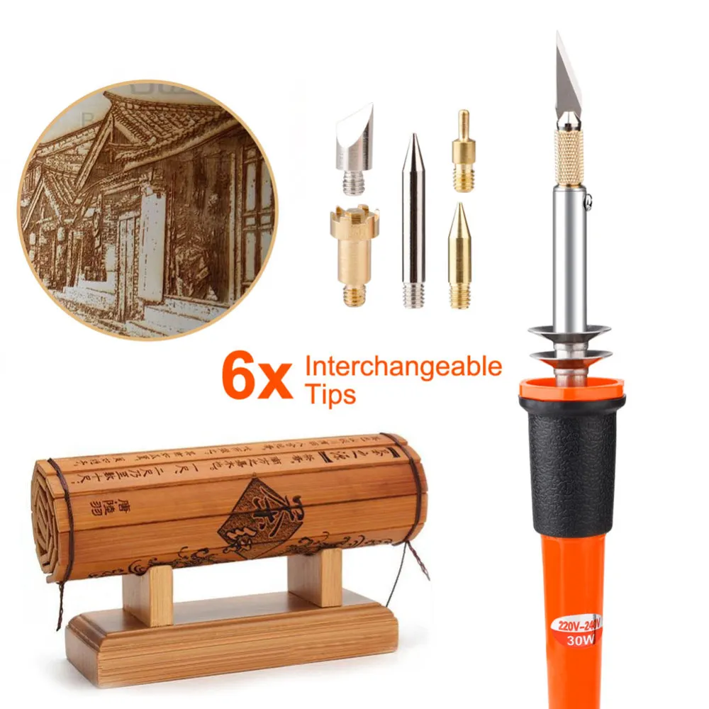 220V 30W Soldering Iron Wood Burning Pen Set Wood Burning Tips Blade Pyrography Tool Soldering Pen Kit