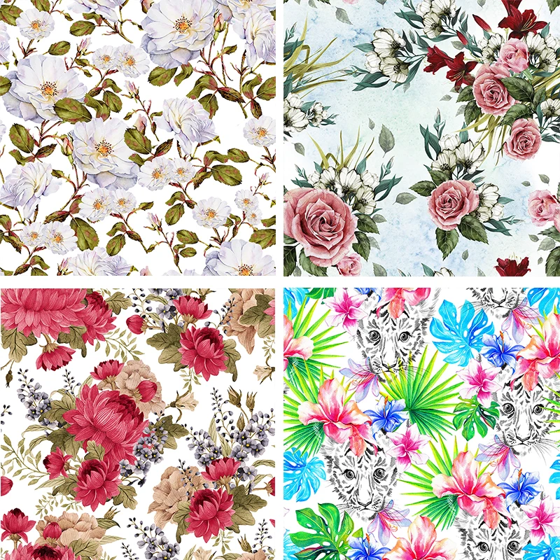 

Stretch Polyester fabric high-grade Floral 3D Digital printing cloth thin section dress fabric diy clothing sewing patchwork