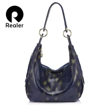 Realer, Брендовая женская сумка на плечо со змеиным принтом, женская сумка из натуральной кожи, женская сумка через плечо, модная вместительная сумка