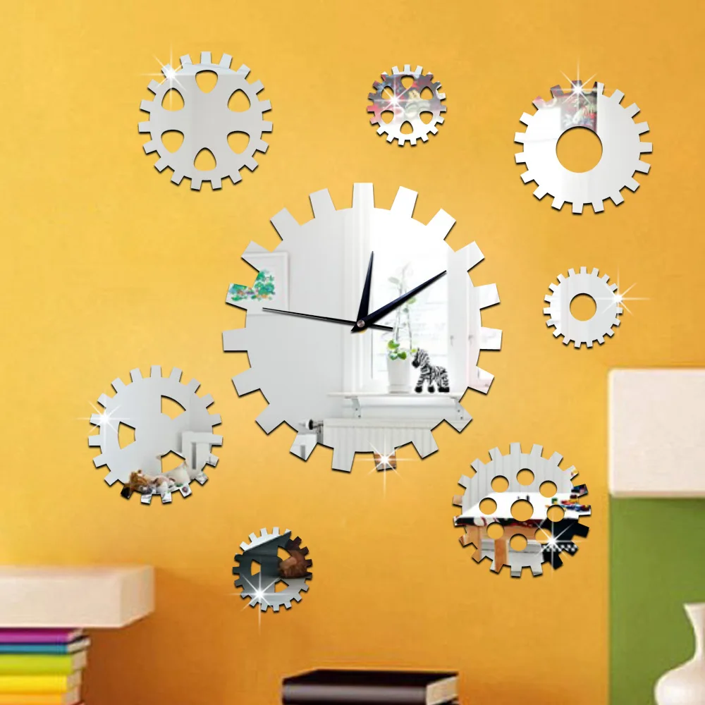 3D креативные DIY декоративные часы точные поворотные шестерни зеркало диван фон настенные часы кварцевые часы