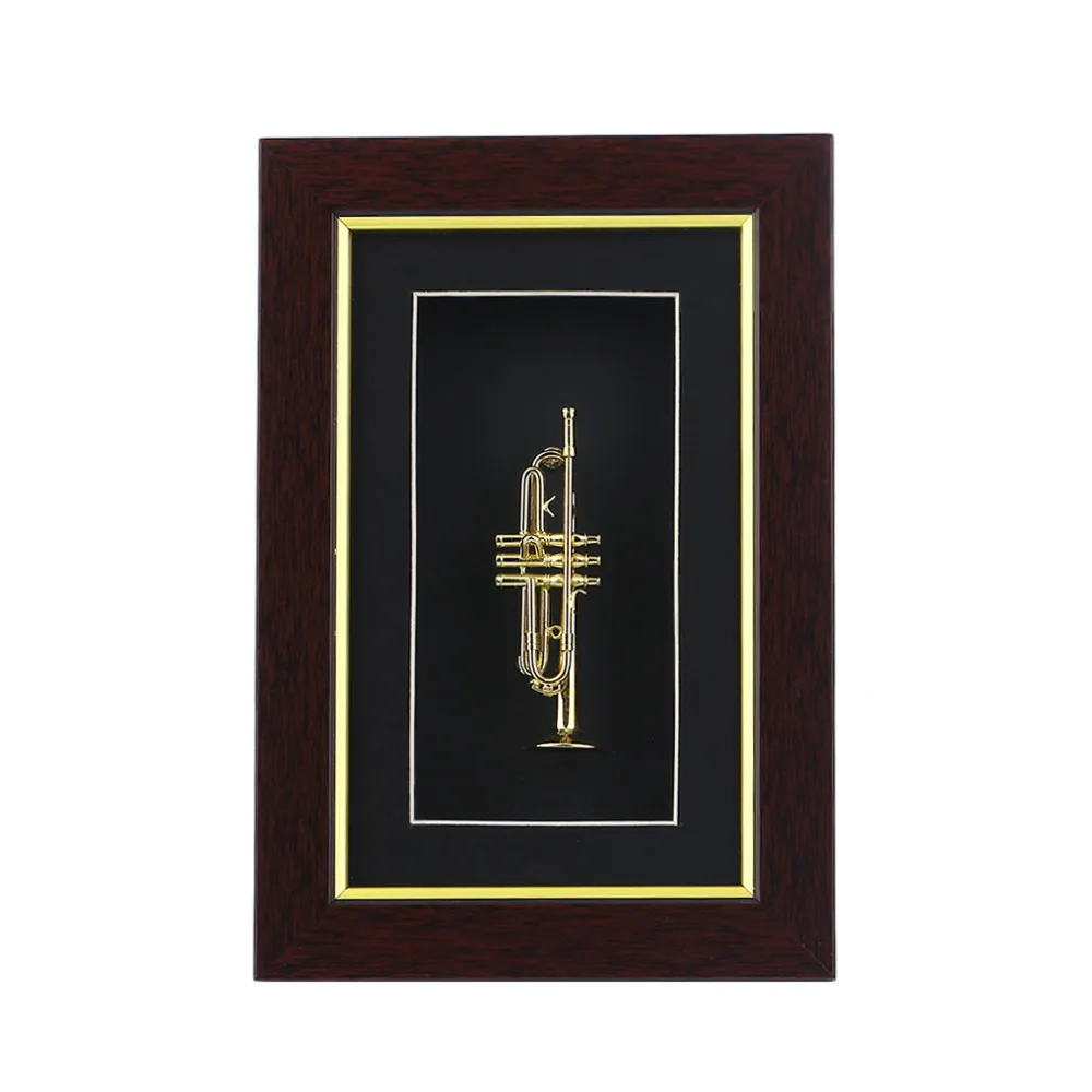 

Photo Frame Trumpet Model Creative Gold Plated Copper Handmade Trumpet Model Instrument with Musical Ornaments Hot