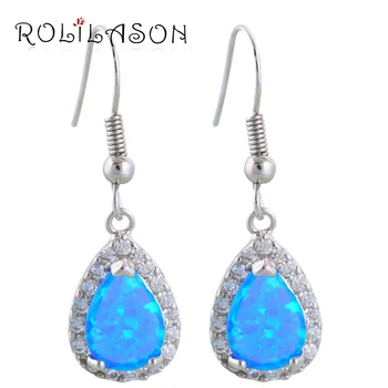 

Top quality Classic gifts Wholesale & Retail Blue Fire Opal Silver Stamped Dangle Earrings Fashion Opal Jewelry OE134