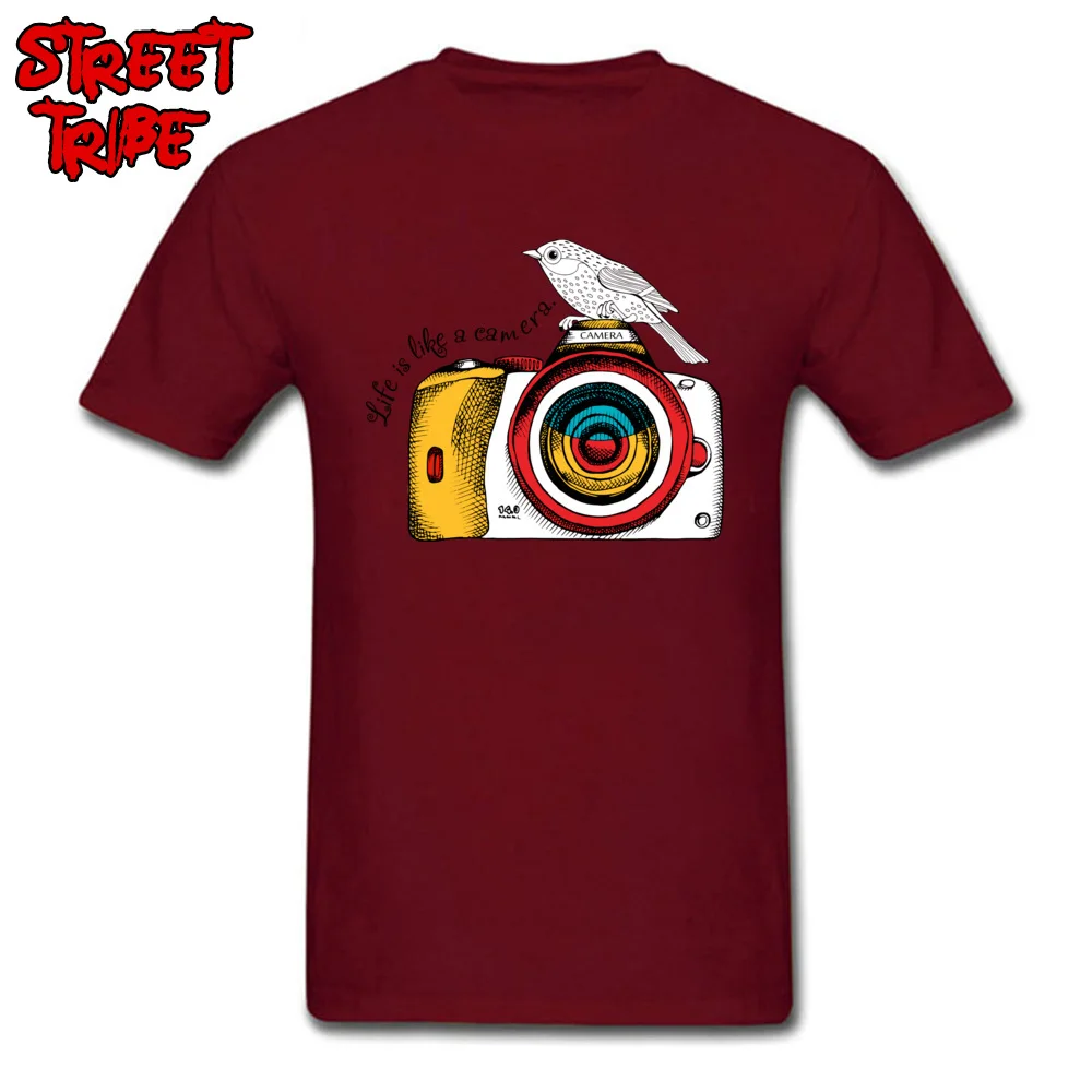 Normal Summer Pure Cotton O Neck Tops Shirt Short Sleeve Cool Tops Shirts Faddish Casual Top T-shirts Drop Shipping cameras and hand painted birds yy maroon