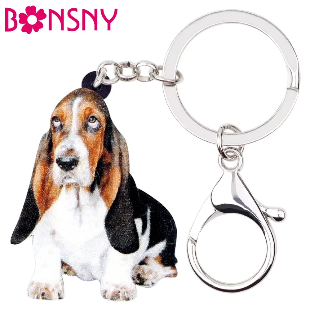 Bonsny Statement Acrylic Basset Hound Dog Key Chains Keychains Rings