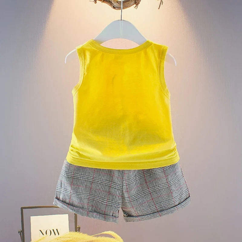 Summer Casual Children Cartoon Baby Boys And Girls Summer Clothes Sleeveless Garment And Pant Kit Kids Two-piece Outfit Set