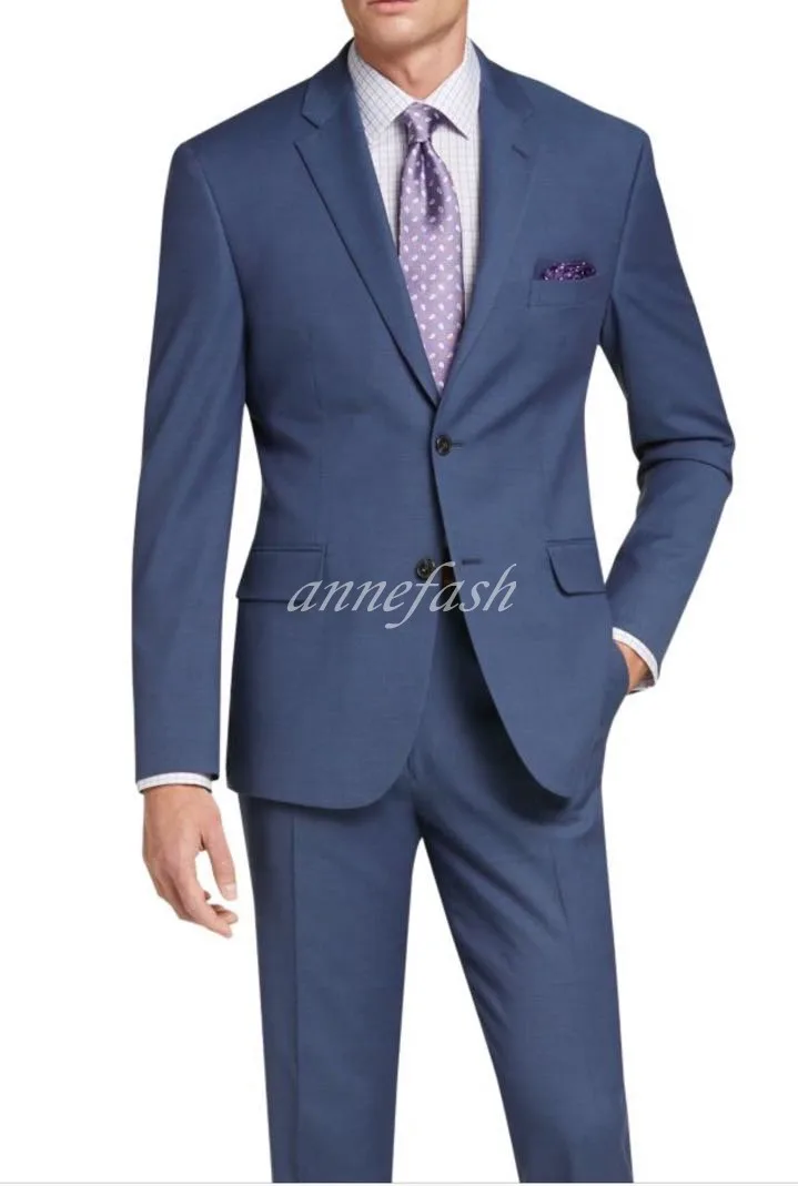 

New style Custom Made high quality worsted pure wool blue Suit Men Slim Fit Business suit tailored made Wedding tuxedos 2pcs