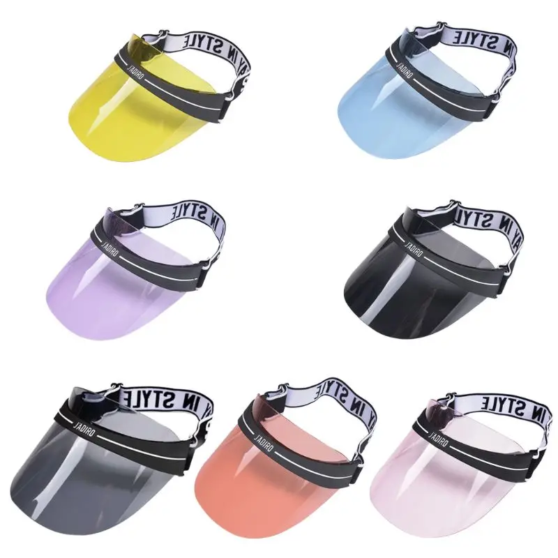 

Unisex Summer Empty Top Beach Tennis Hat Adjusted Hip-Hop Letter Strap Sun Protection Transparent Wide Brim Detachable Visor Cap