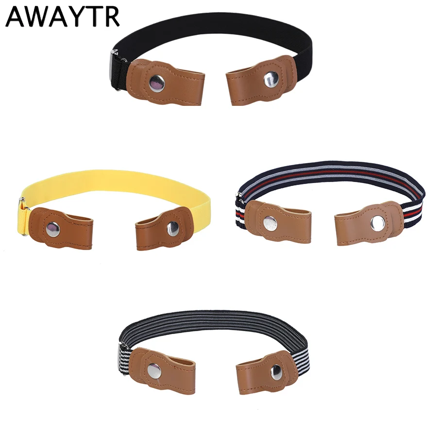 Elastic Waist Belt For Kids PU Button Without Buckle Free Adjust Children Belts