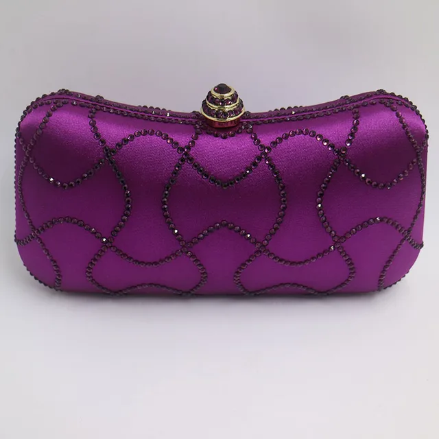 Wholesale Newest Purple Rhinestone Hard Case Wallet Crystal Clutch and