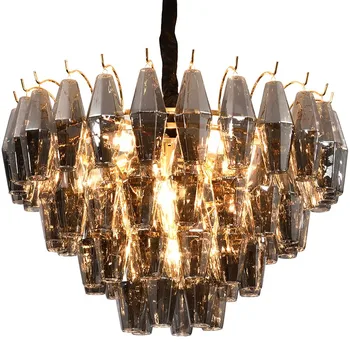 

Modern glass chandelier grey diamond glass chandelier for living room decoration hotel lobby lamp