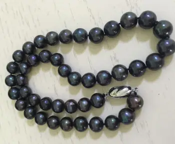 

tahitian18inch 10-11mm round black green pearl necklace 925s