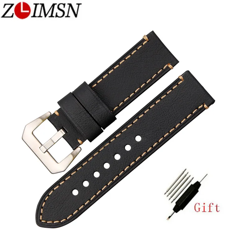 

ZLIMSN Hand Stitching Vintage Watchbands Men Genuine Leather 22mm 24mm Calfskin Watch Band Strap Metal Buckle Accessories