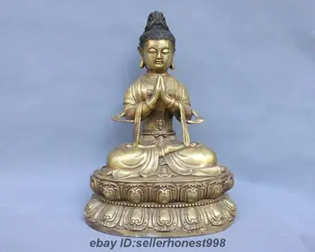 

14 Tibet Buddhism joss GuanYin Kwan-yin Bodhisattva Bronze Gilded Buddha Statue 5.19