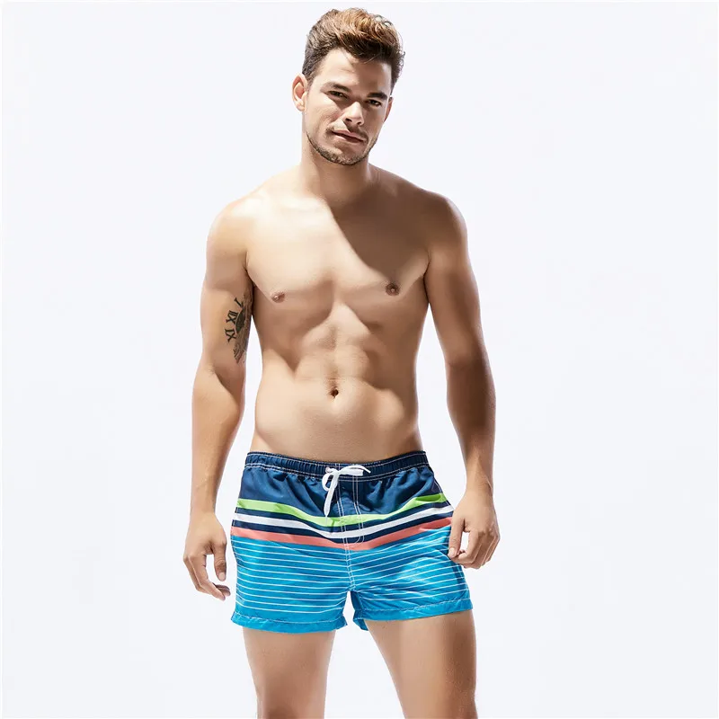 

New Men's Shorts SEOBEAN Brand Polyester Casual Summer Sea beach Quick Dry Pants Boxer shorts Flower Striped Beachwear 70306
