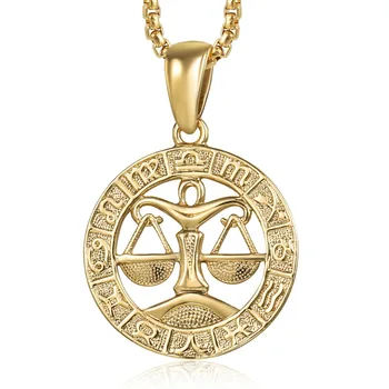 

Libra Zodiac Sign Necklace Yellow Gold Constellations Pendants Necklace Male Woman Fashion Jewelry Gifts GP363