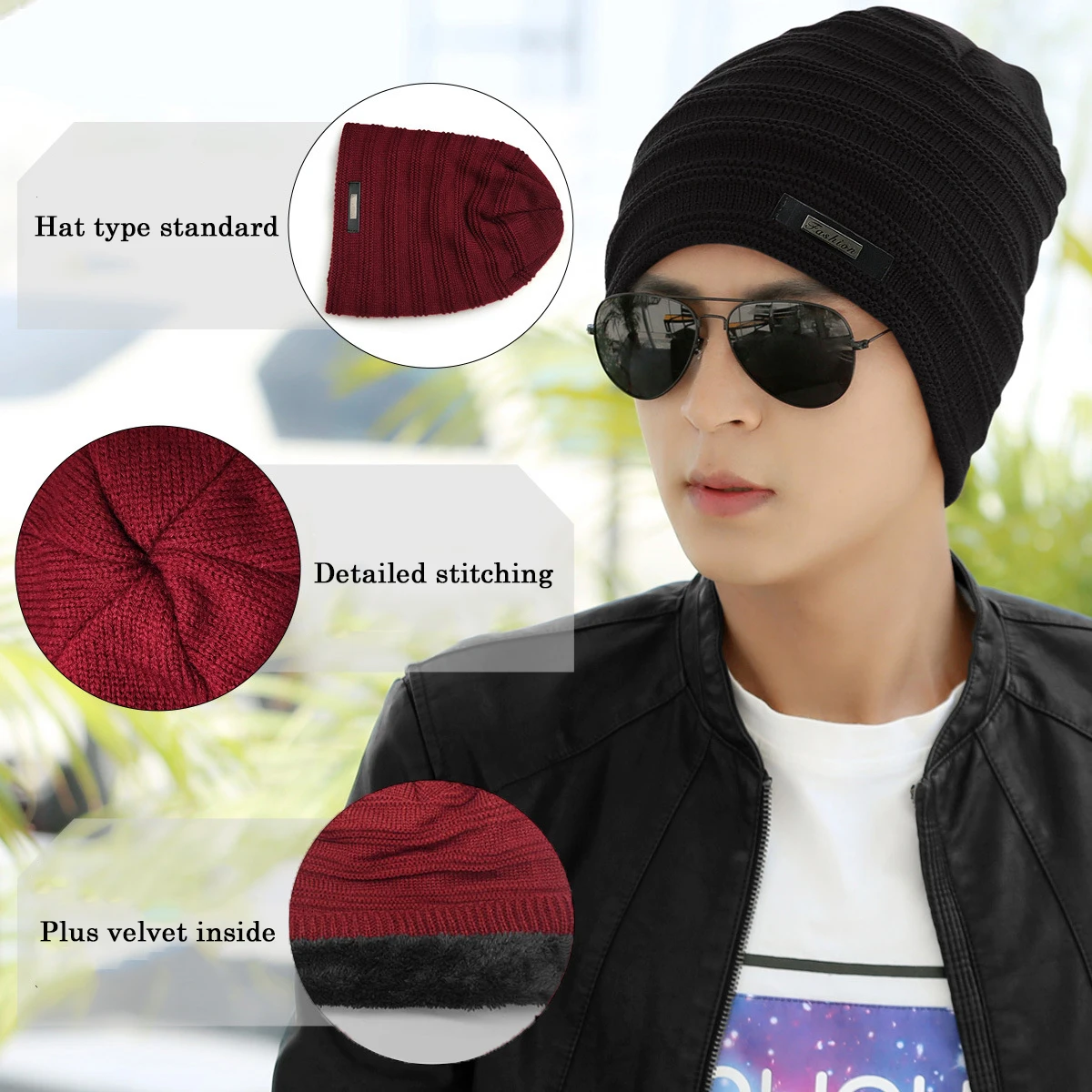Velvet Beanie Winter Warm Knitted Caps Outdoor Sports Ski Bonnet Stocking Hats